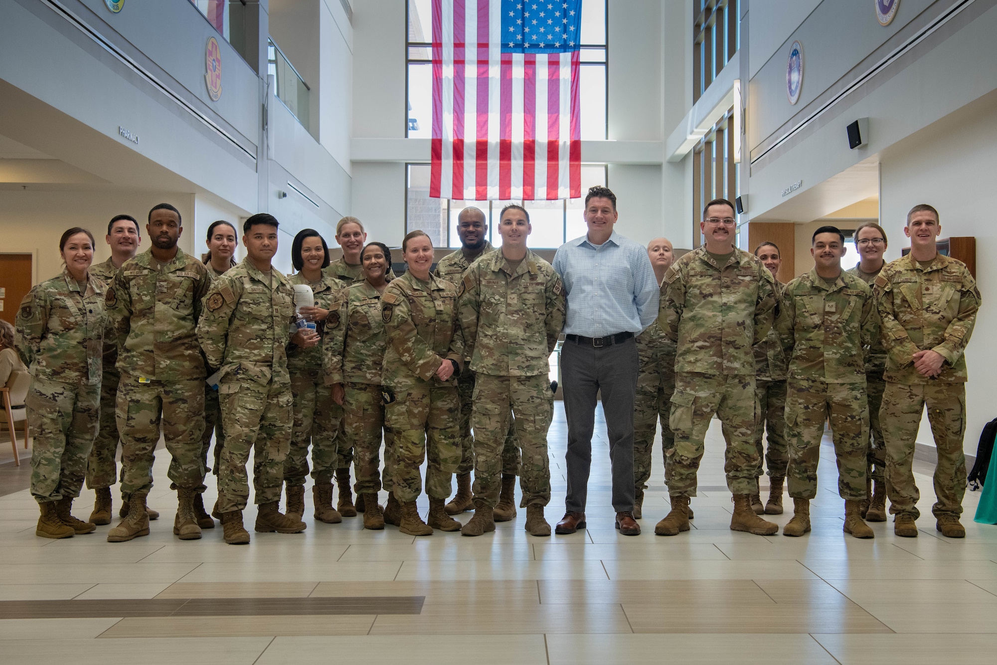 Honorable Christopher Maier, Assistant Secretary of Defense for Special Operations and Low Intensity Conflict, takes a group photo with members of the 27th Special Operations Medical Group at Cannon Air Force Base, N.M., April 3, 2024. Maier is responsible for all special operations, irregular warfare, counterterrorism and information operations policy issues and the oversight of special operations peculiar administrative matters. (U.S. Air Force photo by Staff Sgt. Vernon Walter)