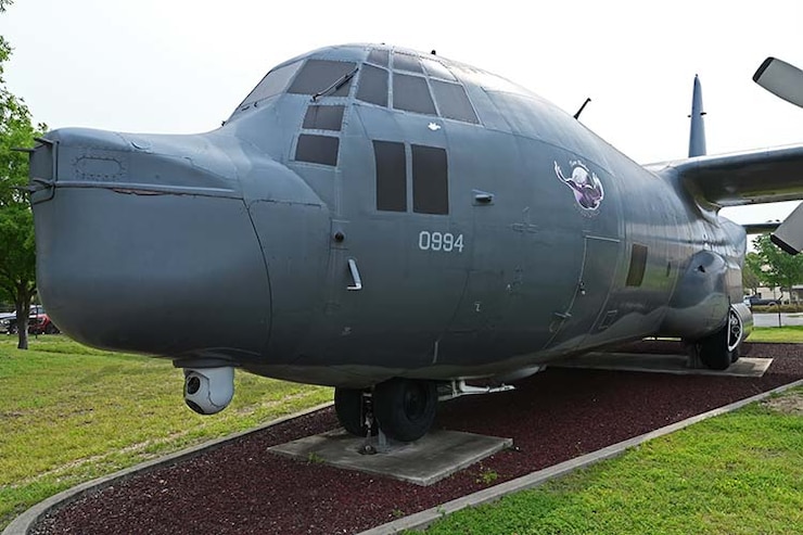 Photo of the MC-130P Combat Shadow aircraft on display at the Hurlburt Field Memorial Air Park.