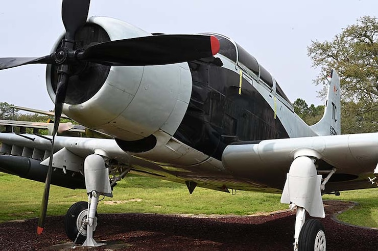 Photo of the A-1E Skyraider aircraft on display at the Hurlburt Field Memorial Air Park.