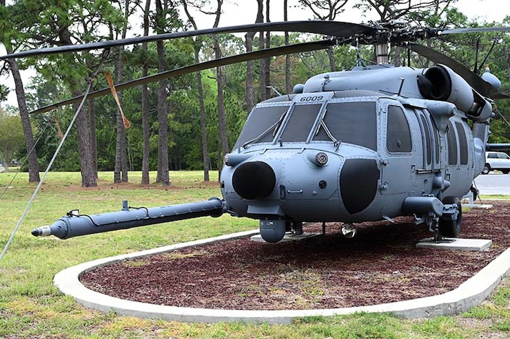 Photo of the MH-60G Pave Hawk aircraft on display at the Hurlburt Field Memorial Air Park.