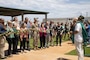 A Hawaiian dedication ceremony, which included pū and ‘oli, for the temporary King Kamehameha III Elementary School led by cultural practitioner Kaniala Masoe of Maui. (USACE photo by Makenzie Leonard)