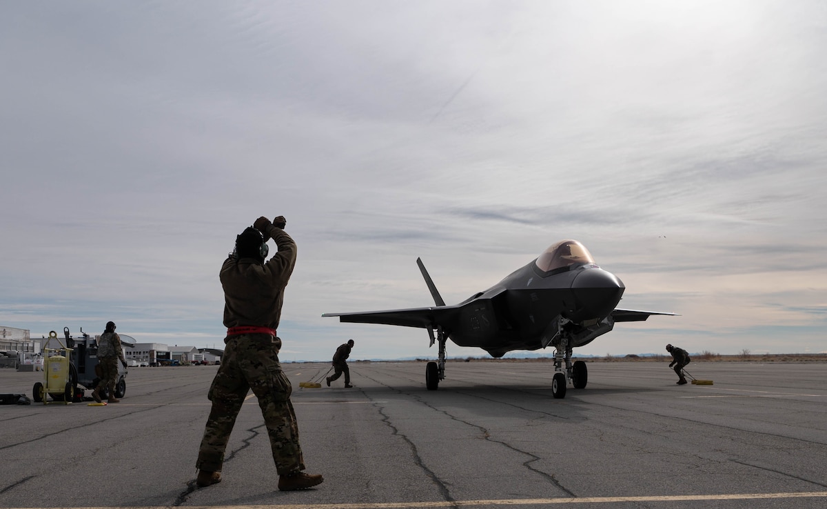 A photo of Airmen and aircraft participating in an agile combat employment exercise