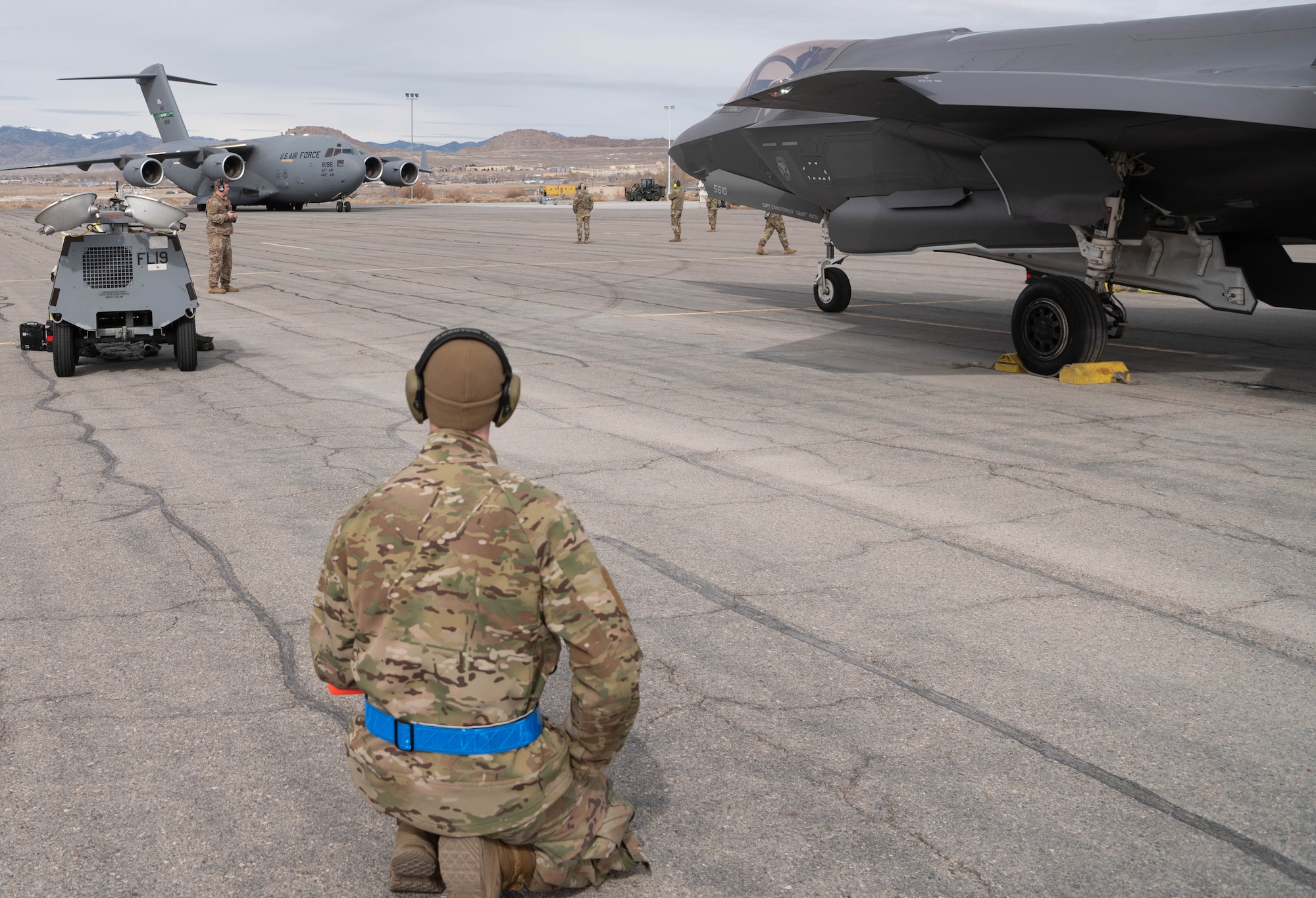A photo of Airmen and aircraft participating in an agile combat employment exercise