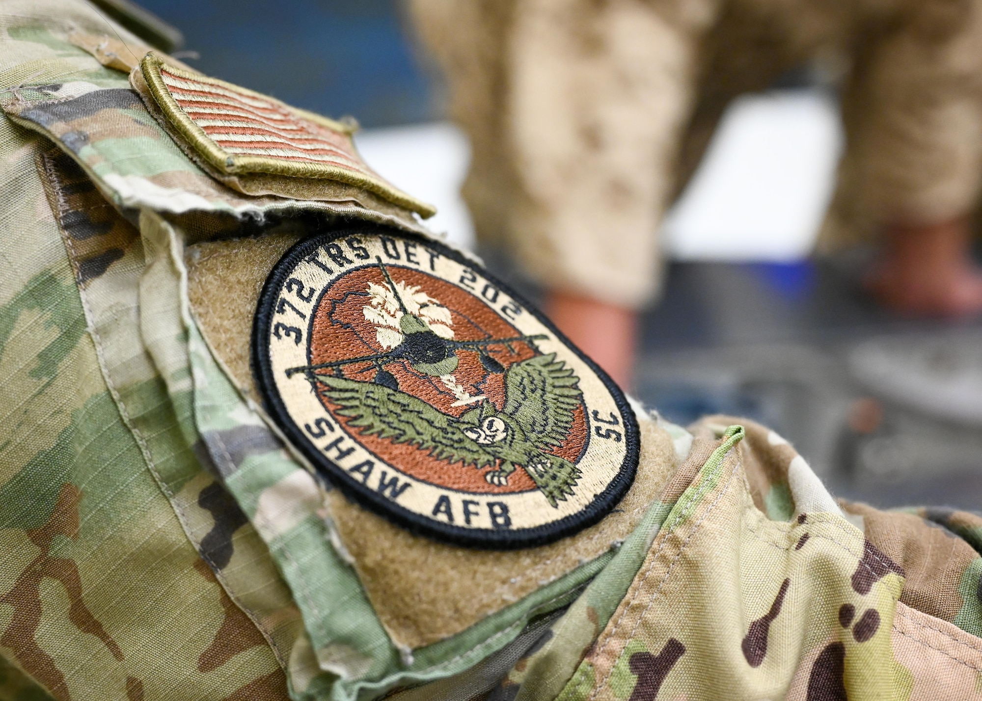 A close-up of a patch on an OCP uniform.