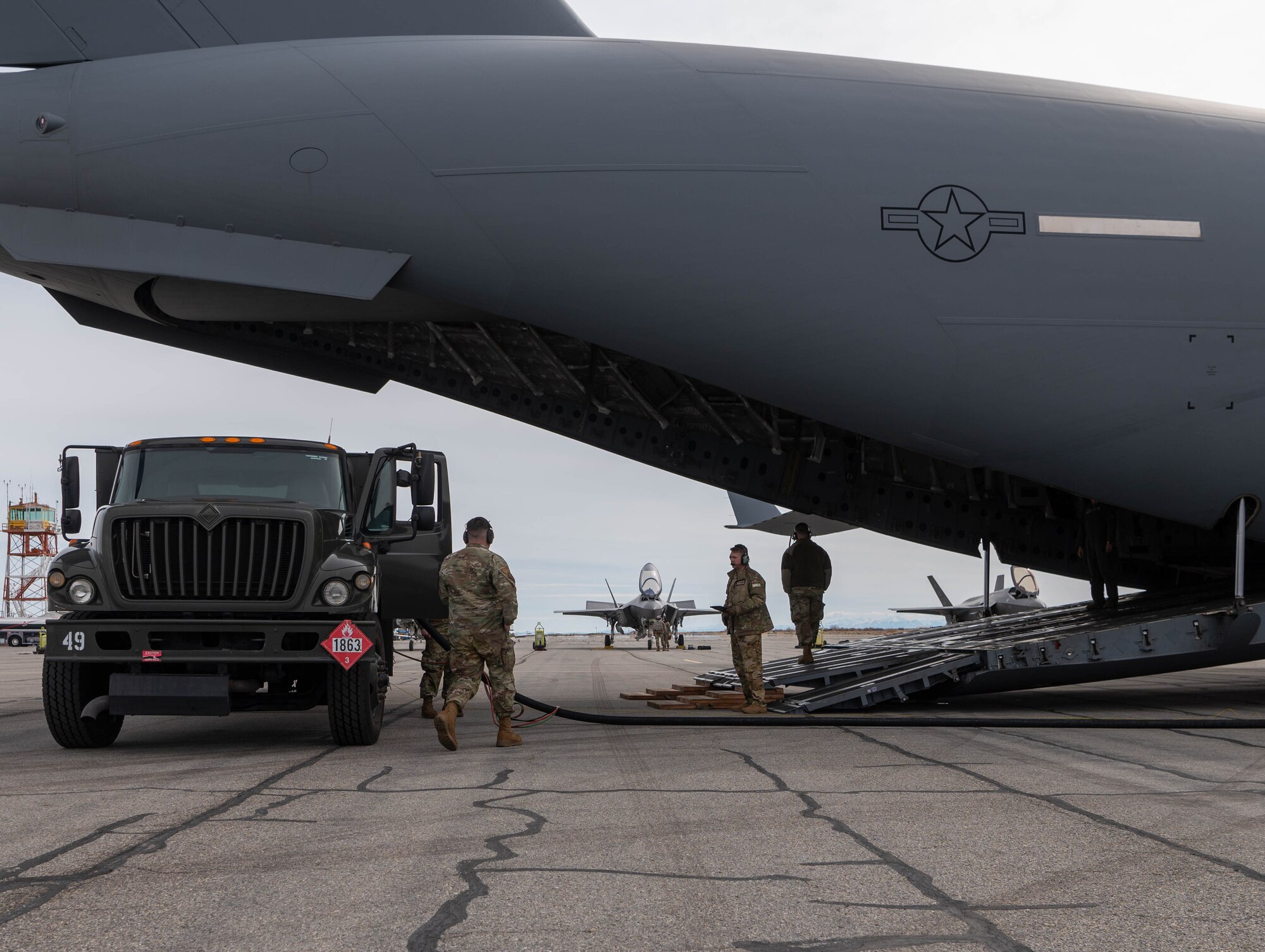 A photo of Airmen and aircraft participating in an agile combat employment exercise