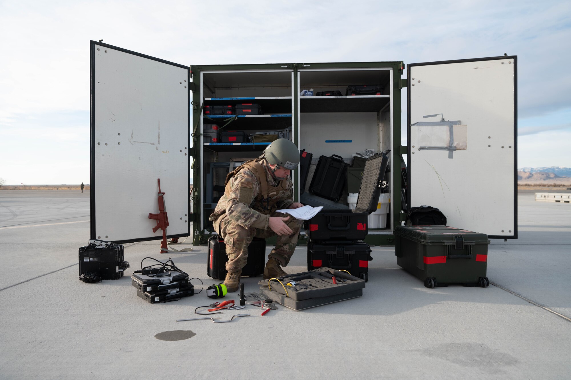 A photo of Airmen and aircraft participating in an agile combat employment exercise