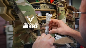 In this week’s look around the Air Force, an innovative cooling system combats heat stress for warfighters, the “Where Airmen and Guardians Get Information” survey goes out to thousands of Department of the Air Force employees, and an autonomous response system is tested for command and control of unmanned vehicles. (U.S. Air Force graphic)