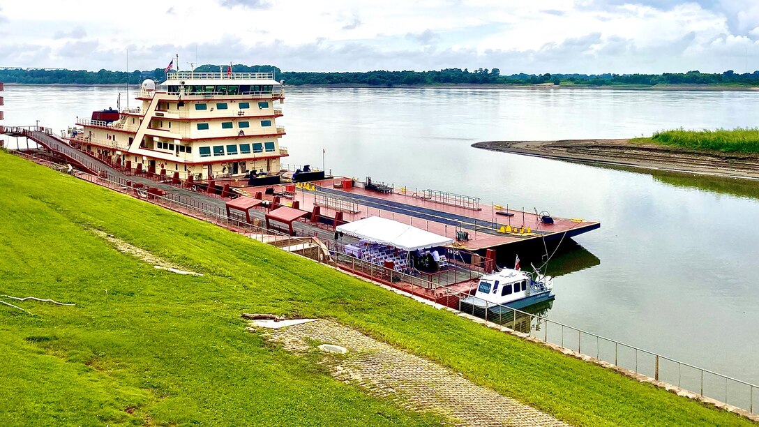 The M/V Mississippi docked at Beale Street Landing, Memphis, Tennessee, for the second of four public hearings as part of the 2022 MRC low water inspection trip. (USACE Photo by Public Affairs Specialist Jessica Haas)