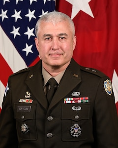 U.S. Army Brig. Gen. Patrick Gaydon poses for his official portrait in the Army portrait studio at the Pentagon in Arlington, Va., Jan. 03, 2023  (U.S. Army photo by Leonard Fitzgerald)