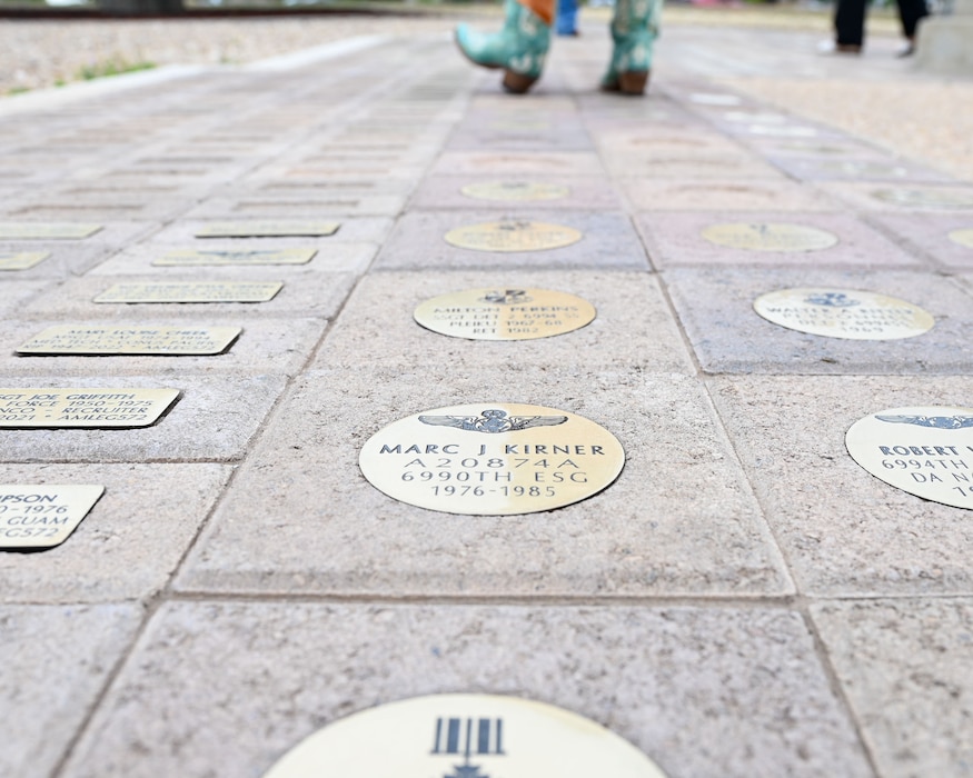 The Weyandt-Eddy Memorial Plaza displays names of fallen Vietnam Veterans during the 2024 National Vietnam War Veteran Memorial and Pinning Ceremony at the Weyandt-Eddy Memorial Plaza, Norma Brown Headquarters building, Goodfellow Air Force Base, Texas, March 29, 2024. The plaza was named after retired Chief Master Sgt. Paul W. Weyandt and retired Lt. Col. David H. Eddy, late EC-47 crew members who served during the Vietnam War.