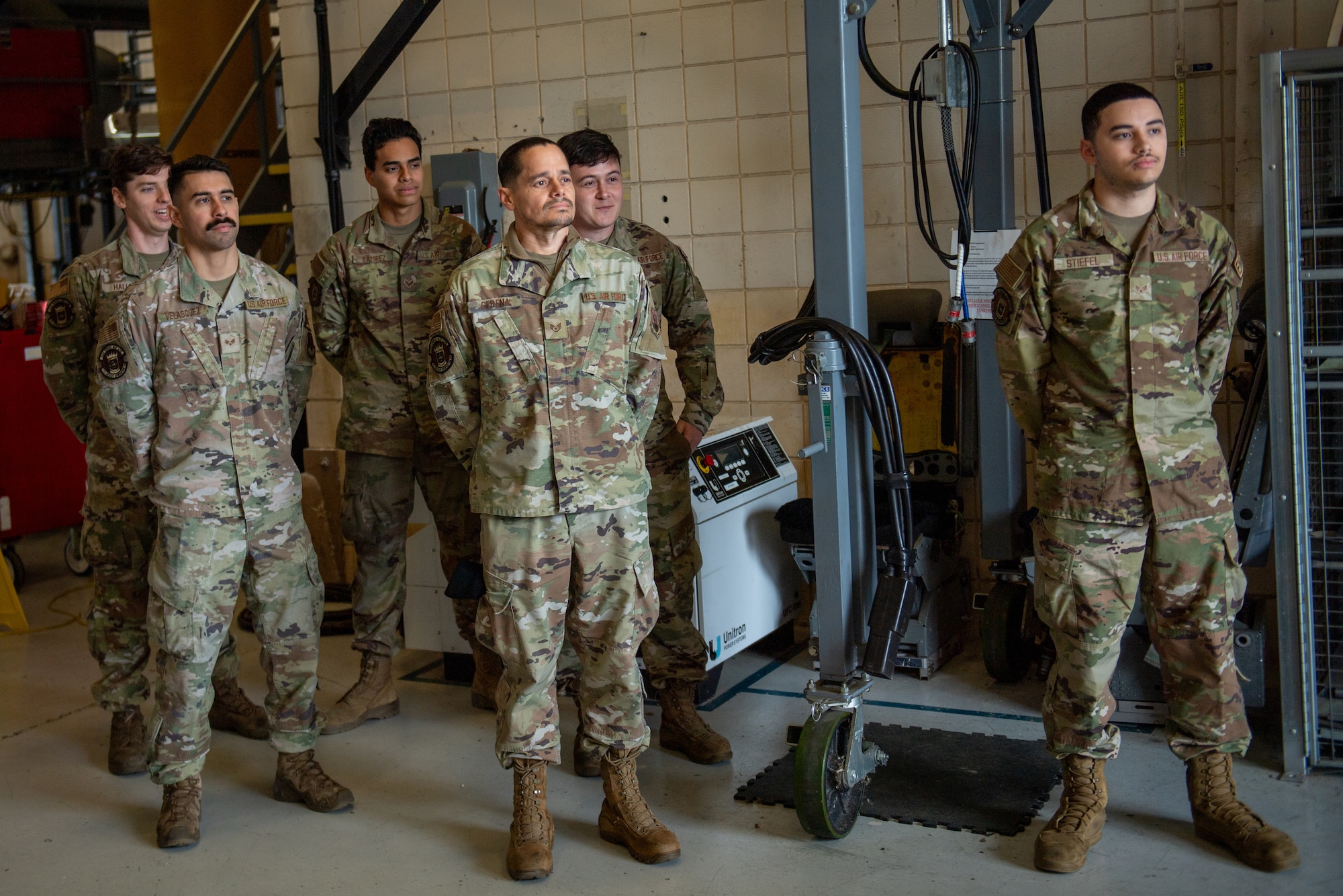 U.S. Air Force Airmen from the 71st Rescue Generation Squadron prepare for a battlefield circulation at Moody Air Force Base, Georgia, March 25, 2024. The Airmen awaited the 23rd Wing commander to give him a tour of their facility and how they contribute to the mission. (U.S. Air Force photo by Airman Cade Ellis)