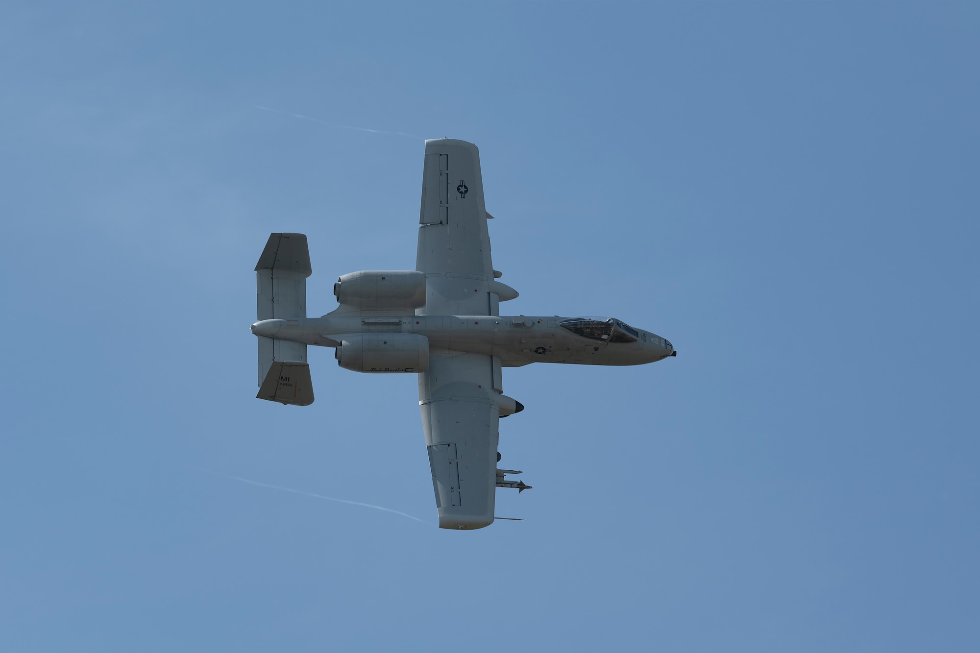 A U.S. Air Force A-10 Thunderbolt II aircraft strafes over opposing forces as part of agile combat employment during the Agile Rage exercise, Avon Park, Florida, Feb. 28, 2024. Agile Rage 2024 is a National Guard Bureau (NGB)/A3 led military exercise, hosted at the Air Dominance Center, taking place from February 26 to March 8, 2024 that involves the collaborative efforts of various Air National Guard Wings conducting joint counter-land and combat search and rescue (CSAR) operations in a simulated medium to high threat environment. (U.S. Air National Guard photo by Master Sgt. Rafael D. Rosa)