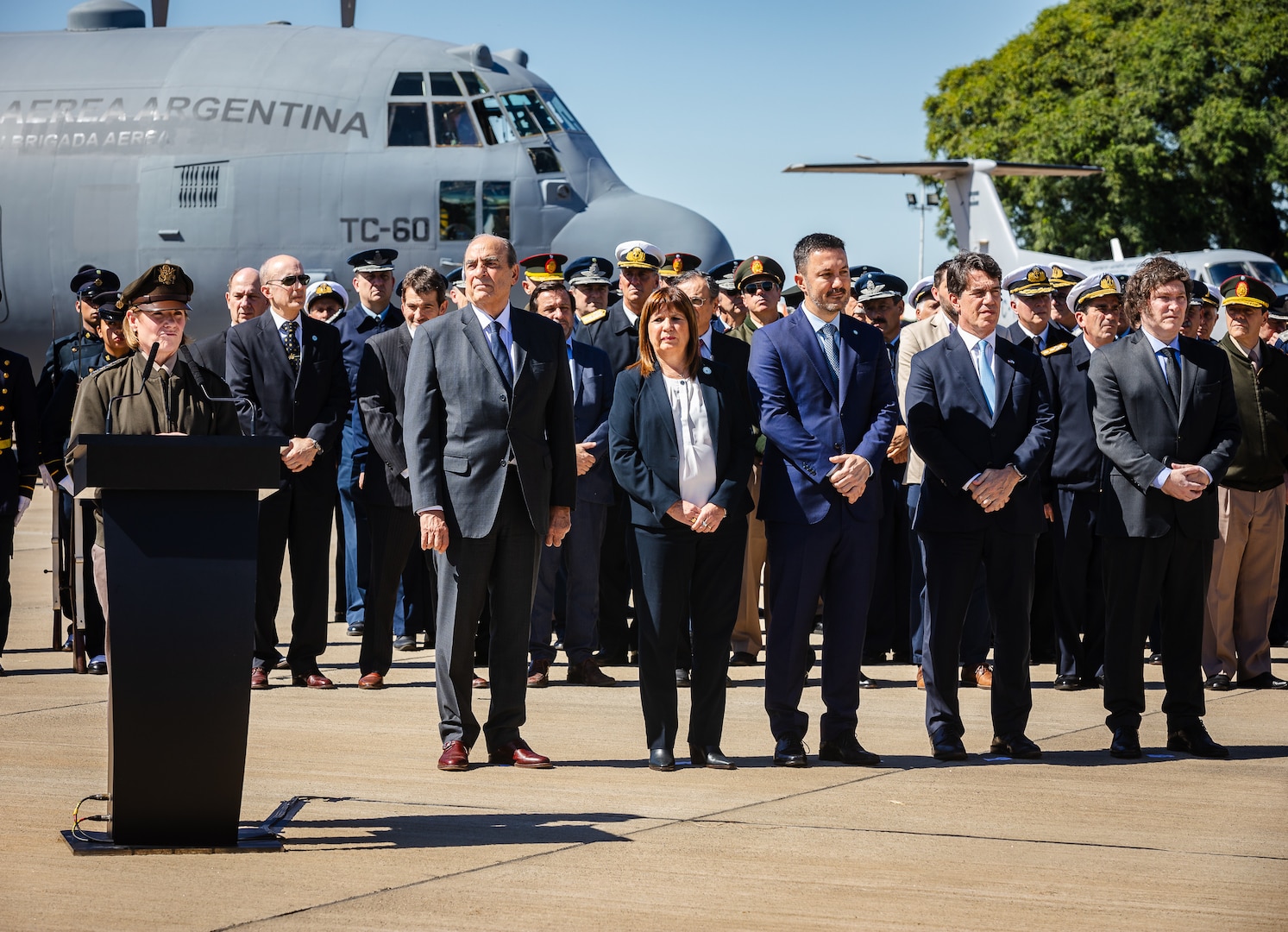 U.S. Army Gen. Laura Richardson, the commander of U.S. Southern Command (SOUTHCOM), delivers remarks during a ceremony highlighting the U.S.-provided donation of a C-130H Hercules.