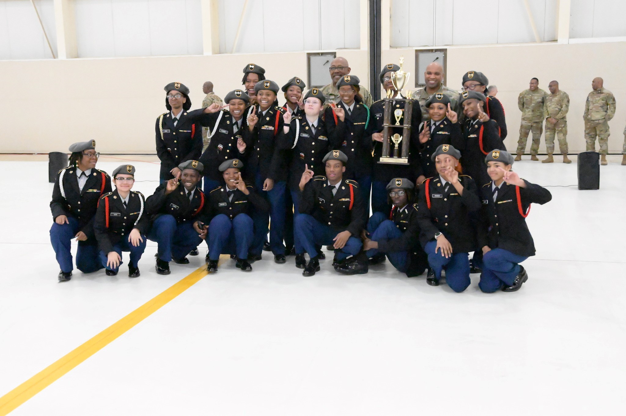 Fifteen schools in the Memphis-Shelby County School Junior ROTC participate in a drill competition held at the 164th Airlift Wing in Memphis, Tennessee Feb. 17, 2024. This was the 22nd competition for the MSCS Junior ROTC and the first time that the 164th AW was involved in it. (U.S. Air National Guard photos by Staff Sgt. Kendall Walker)