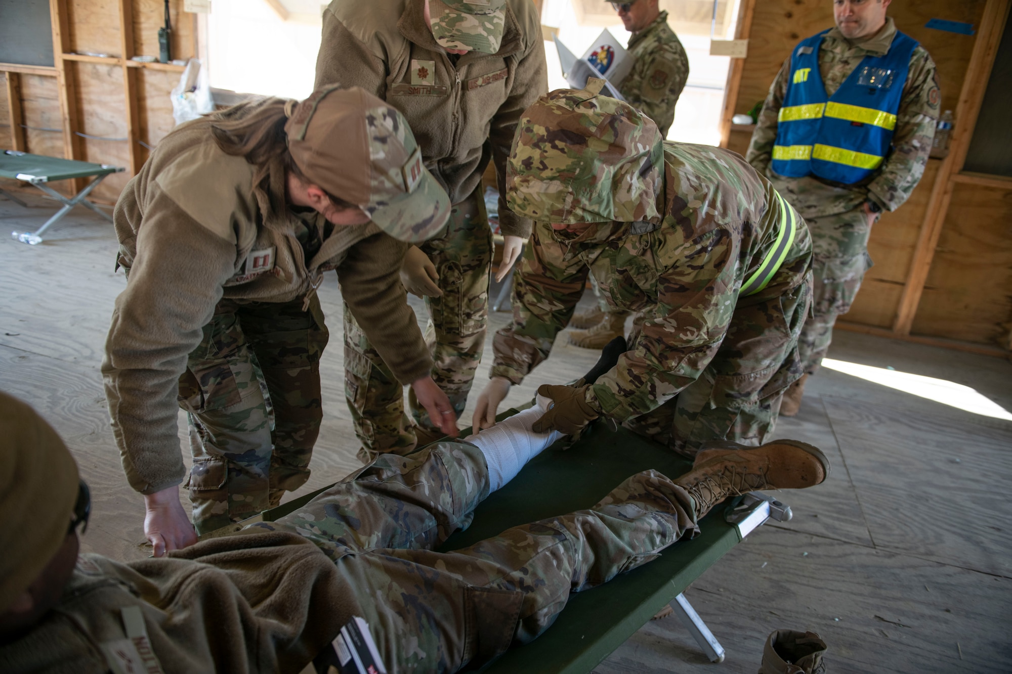 Citizen Airmen of the 932nd Airlift Wing exercise their wartime readiness skills during phase 2 of the Spartan Reserve exercise on April 6th, 2024 at Sparta Training Area, Sparta, Illinois. The Spartan Phase II exercise aims to prepare airmen for complexities of modern warfare through recreating the challenges in a deployed environment. (U.S. Air Force photo by Staff Sgt. Brooke Spenner)