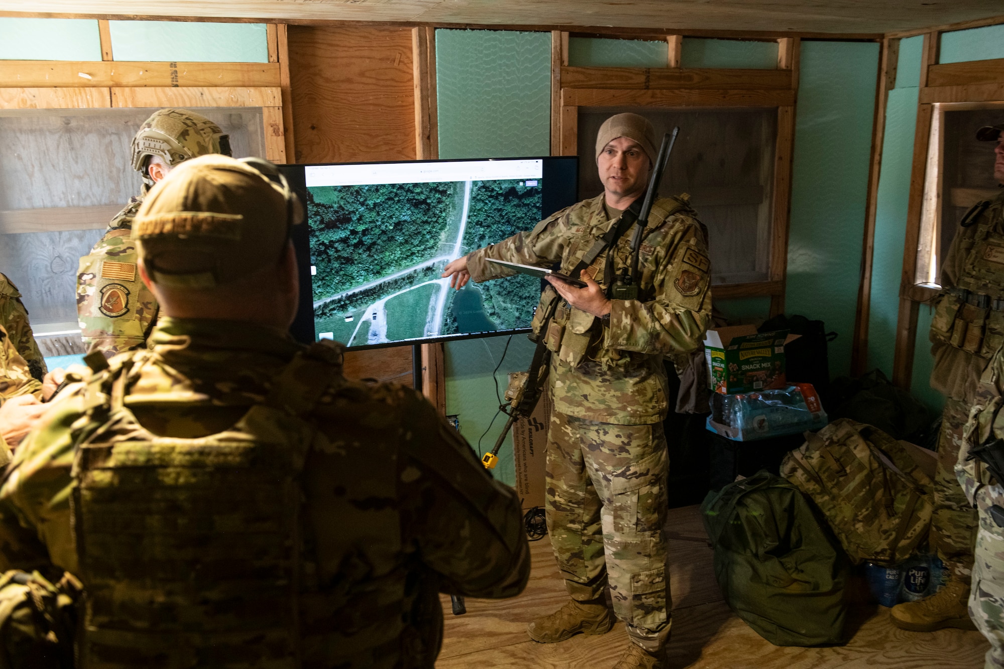 Citizen Airmen of the 932nd Airlift Wing exercise their wartime readiness skills during phase 2 of the Spartan Reserve exercise on April 6th, 2024 at Sparta Training Area, Sparta, Illinois. The Spartan Phase II exercise aims to prepare airmen for complexities of modern warfare through recreating the challenges in a deployed environment. (U.S. Air Force photo by Staff Sgt. Brooke Spenner)