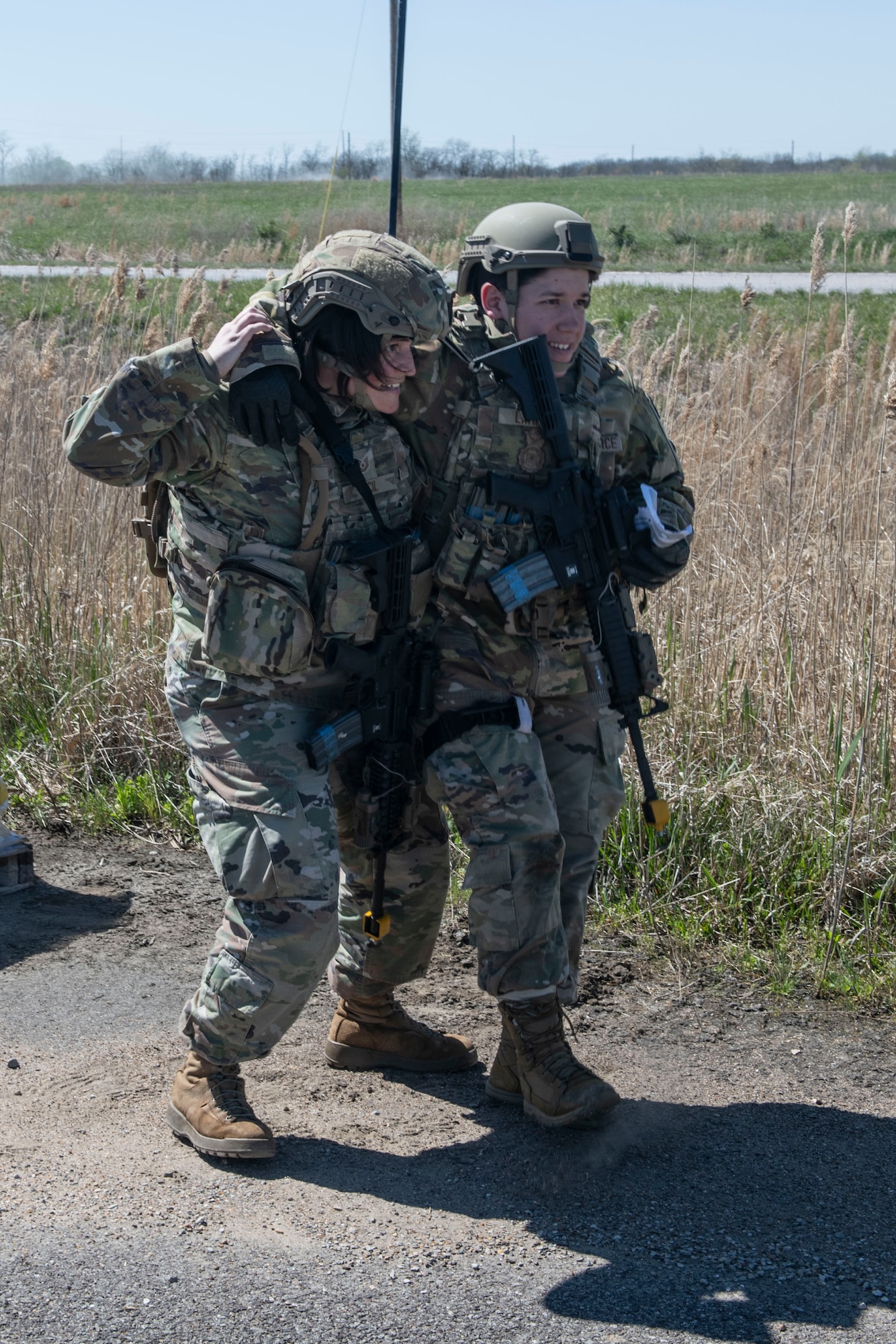 Citizen Airmen of the 932nd Airlift Wing exercise their wartime readiness skills during phase 2 of the Spartan Reserve exercise on April 6th, 2024 at Sparta Training Area, Sparta, Illinois. The Spartan Phase II exercise aims to prepare airmen for complexities of modern warfare through recreating the challenges in a deployed environment. (U.S. Air Force photo by Staff Sgt. Brooke Spenner)