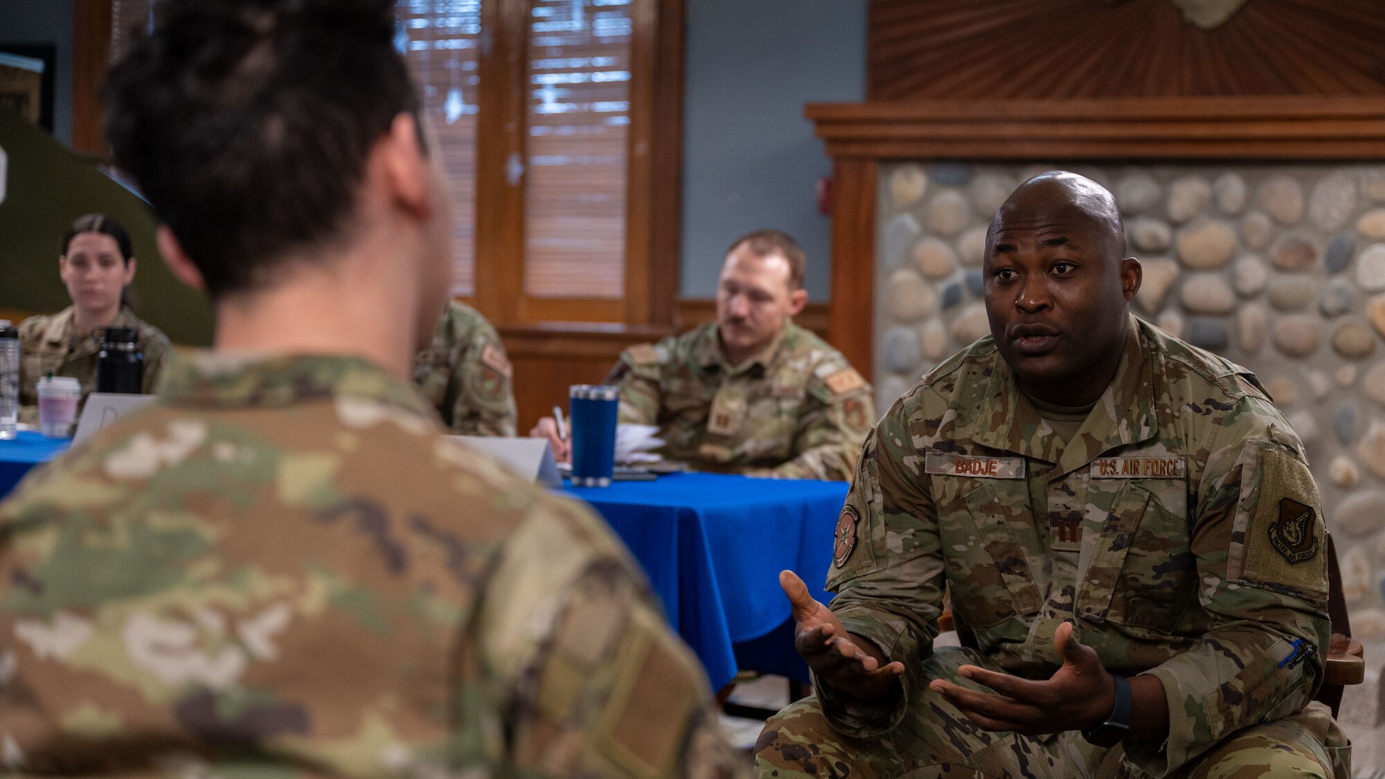 Capt. Aristide Badje participates in a practice scenario during a Flight Commander Course.