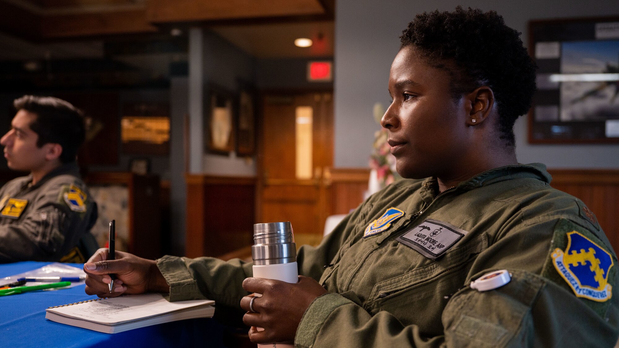 Maj. LaQuita Moore takes notes during a Flight Commander Course.
