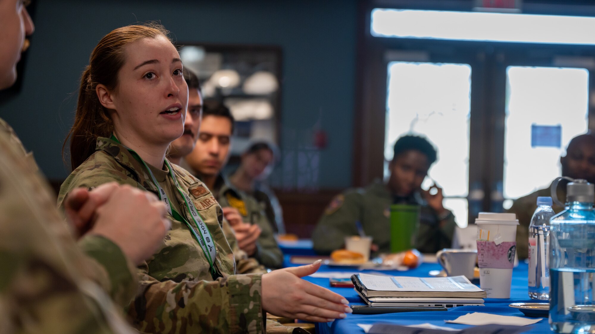 1st Lt. Erinne Curtin asks a question during a Flight Commander Course.