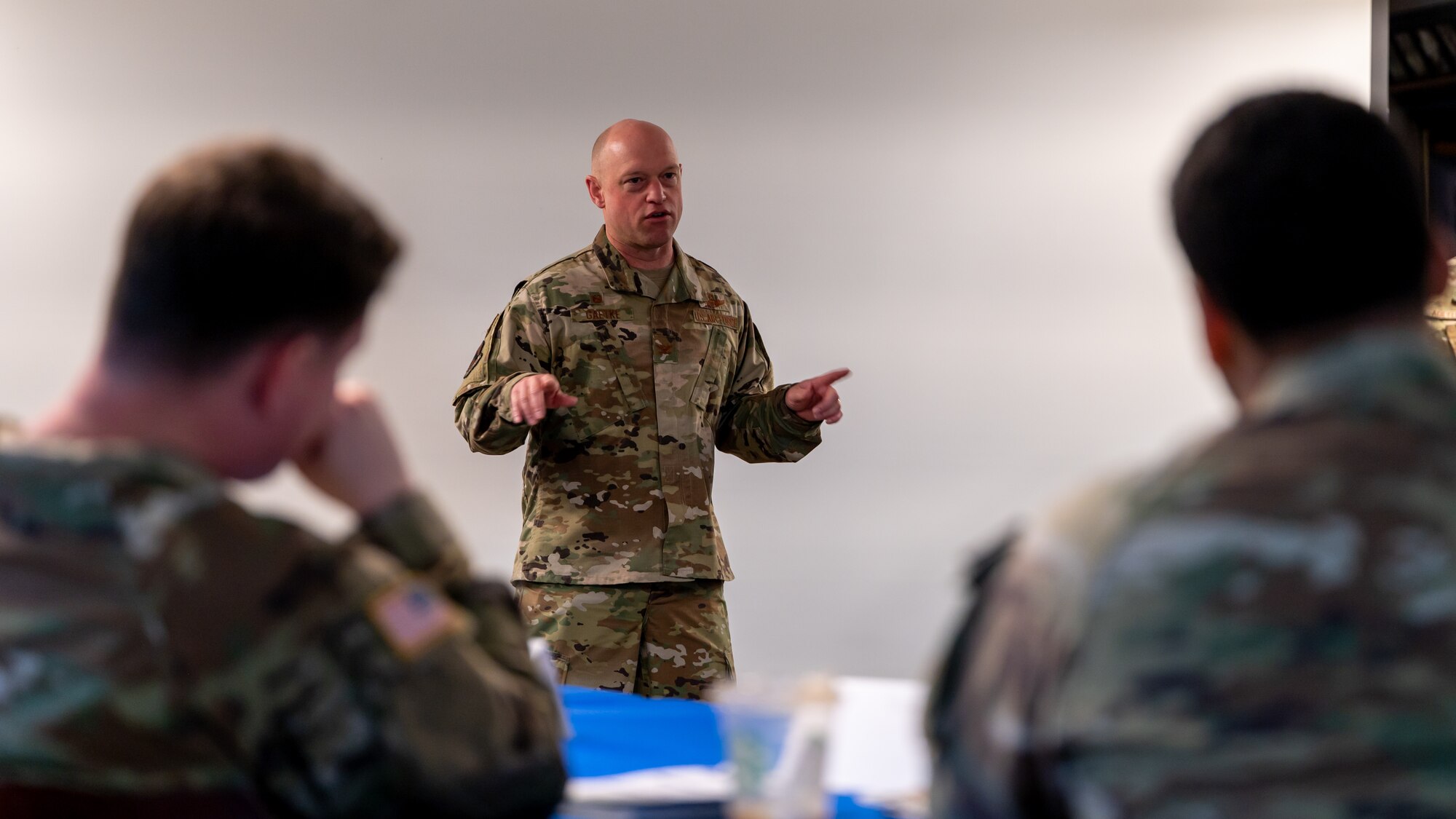Col. Matthew Gaetke gives his opening remarks during a Flight Commander Course.