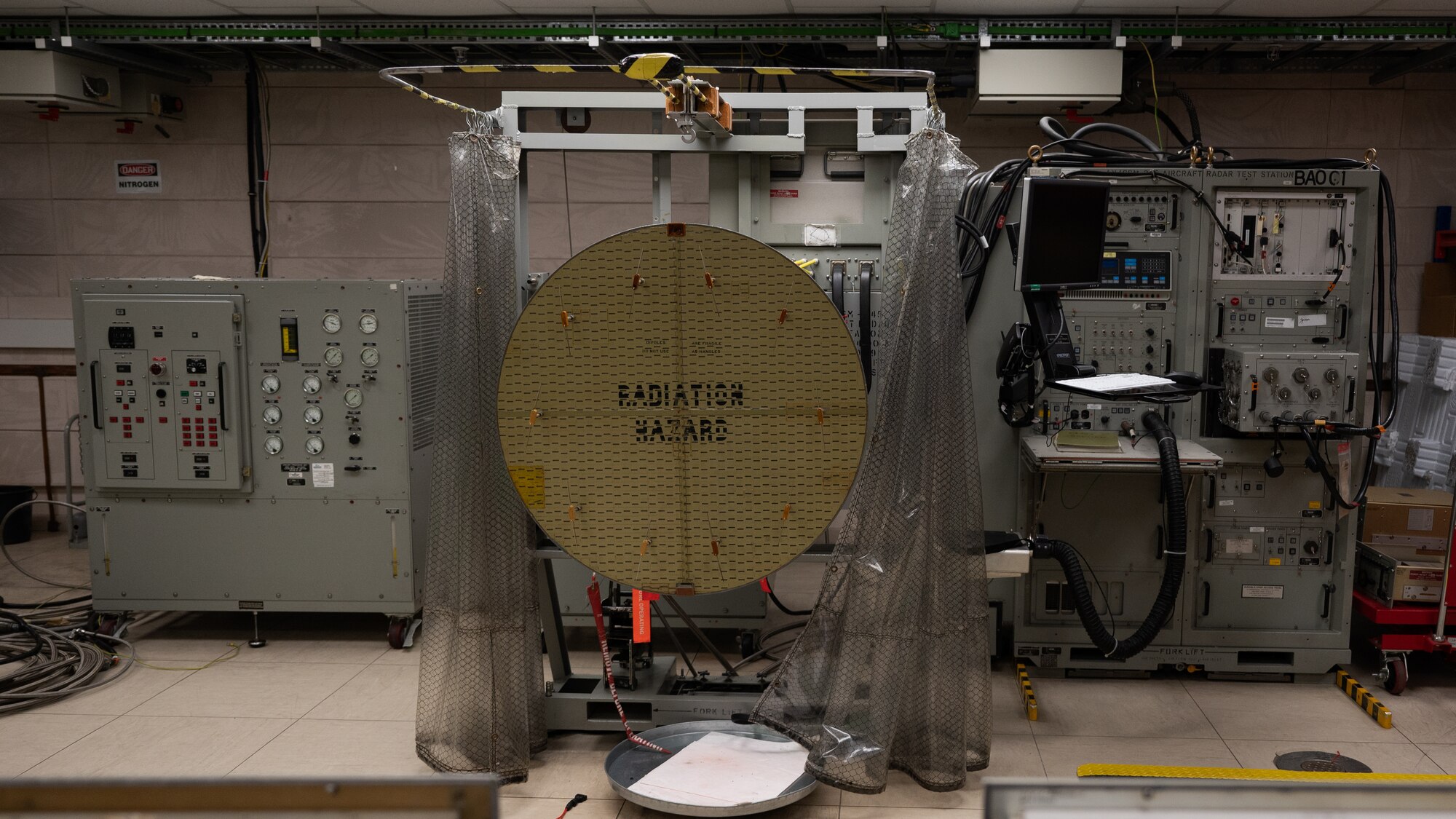 An enhanced aircraft radar test station at RAF Lakenheath, England.