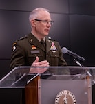 Newly promoted U.S. Army Brig. Gen. Michael Eastridge, of Plymouth, Michigan, Deputy Assistant Adjutant General, Illinois Army National Guard, thanks family and friends for their support throughout his 35-year career during a promotion ceremony April 6 at the Illinois Military Academy, Camp Lincoln, Springfield, Illinois.