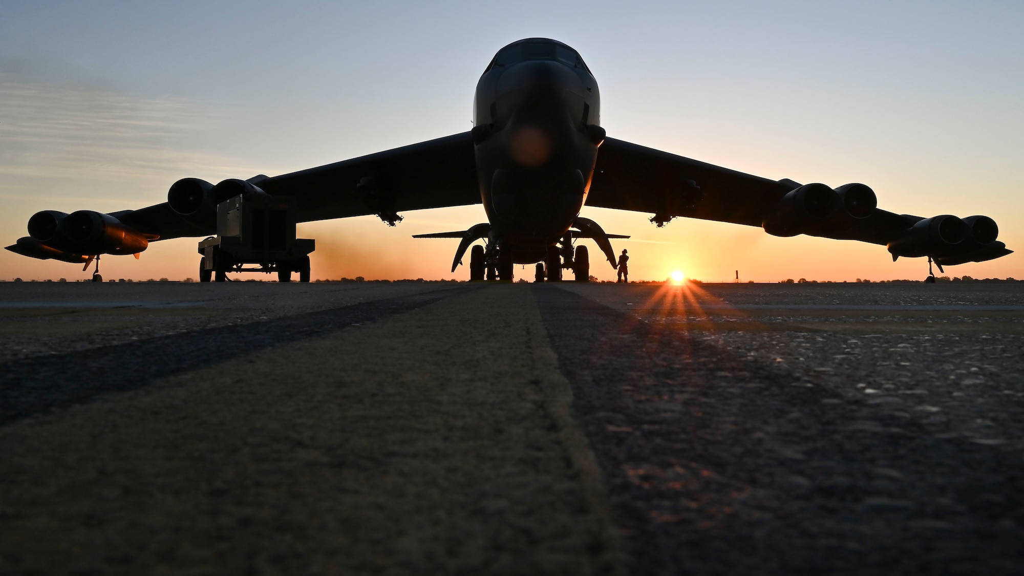 Image of a B-52 parked on a flightline.