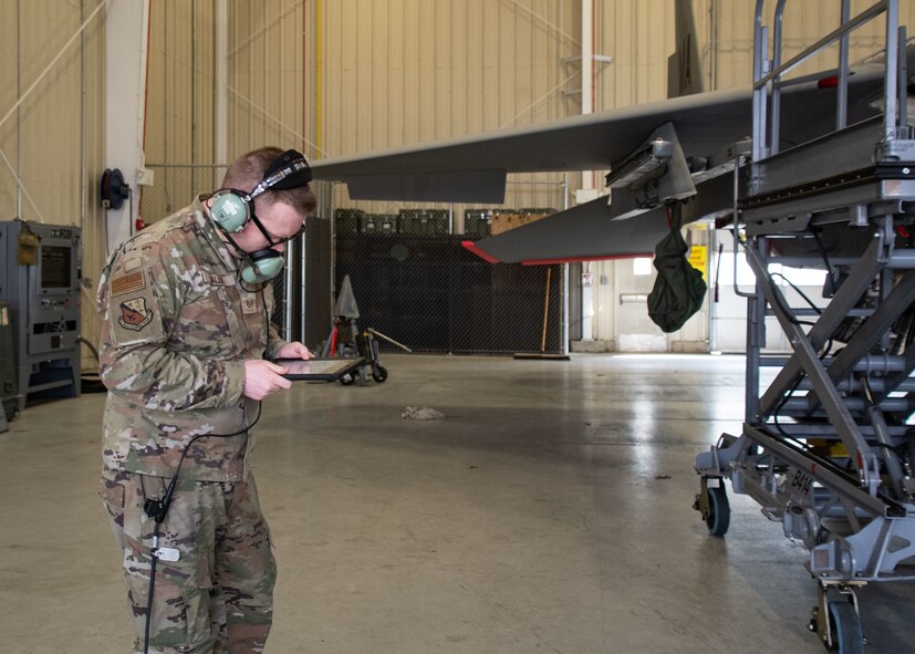 Staff Sgt. Colby Ballou, 104th Maintenance Group flightline avionics technician, performs aircraft operational checkouts on an F-15 Eagle, February 29, 2024, at Barnes Air National Guard Base, Massachusetts. Ballou is one of 21 Airmen from the 104th Fighter Wing selected for the Wing's core cadre program which sends Airmen to active duty F-35 bases for two years to train and learn the aircraft in preparation for the 104FW's conversion.  (U.S. Air National Guard photo by Tech. Sgt. Sara Kolinski)