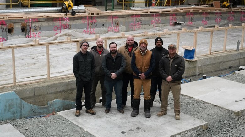 Researchers from ERDC's Geotechnical and Structures Laboratory (GSL) and Cold Regions Research Engineering Laboratory (CRREL) collaborated to conduct several full-scale placements of JetCon JC400 rapid-setting concrete as a part of the Office of the Under Secretary of Defense for Research and Engineering’s Foreign Comparative Testing program. Members of the research team include:  Will Carruth, Quint Mason, Landon Bull and Nate Jones (all from ERDC-GSL) and Ben Watts, Seth Wagner, Brandon Avery and Ethan Thomas (all from ERDC-CRREL)