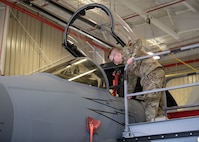 Staff Sgt. Colby Ballou and Staff Sgt. Alec Halbrook, 104th Maintenance Group flightline avionics technicians, perform wire repairs for a time compliance technical order, February 29, 2024, at Barnes Air National Guard Base, Massachusetts. Ballou is one of 21 Airmen from the 104th Fighter Wing selected for the Wing's core cadre program which sends Airmen to active duty F-35 bases for two years to train and learn the aircraft in preparation for the 104FW's conversion.  (U.S. Air National Guard photo by Tech. Sgt. Sara Kolinski)