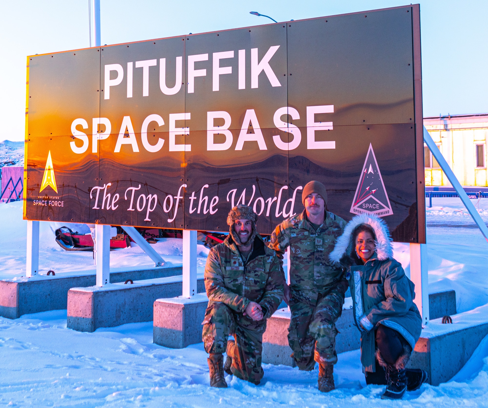 U.S. Air Force Maj. Sean Batzer, Schriever Space Force Base’s Operational Support Team flight commander, and his team brave arctic temperatures while providing servicemembers with holistic health support at Pituffik Space Base, Greenland, March 18, 2024. The purpose of the visit was to increase servicemembers’ understanding of the impact their environment plays on their physical health while providing them with the tools to combat these daily stressors in order to optimize their performance and prevent potential injuries. (Courtesy photo provided by U.S. Air Force Maj. Sean Batzer)