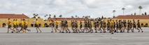 New U.S. Marines with Hotel Company, 2nd Recruit Training Battalion, conduct their motivational run at Marine Corps Recruit Depot San Diego, California, April 4, 2024. The motivational run is the last physical training exercise Marines conduct while at MCRDSD. (U.S. Marine Corps photo by Cpl. Sarah M. Grawcock)