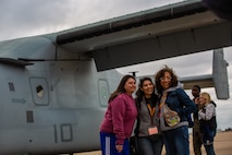 Educators with Recruiting Stations’ Albuquerque, Denver, Houston, and Salt Lake City pose for a photo in front a MV-22 Osprey as part of the 2024 Educator’s Workshop, April 4, 2024 at Marine Corps Air Station Miramar, California. Participants of the workshop visit MCRD San Diego to observe recruit training and gain a better understanding about the transformation from recruits to United States Marines. Educators also received classes and briefs on the benefits that are provided to service members serving in the United States armed services. (U.S. Marine Corps photo by Sgt. Trey Q. Michael)