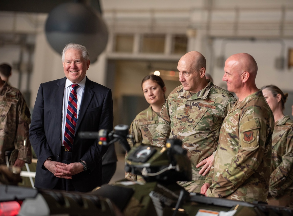 Air Force leaders listen to a brief.