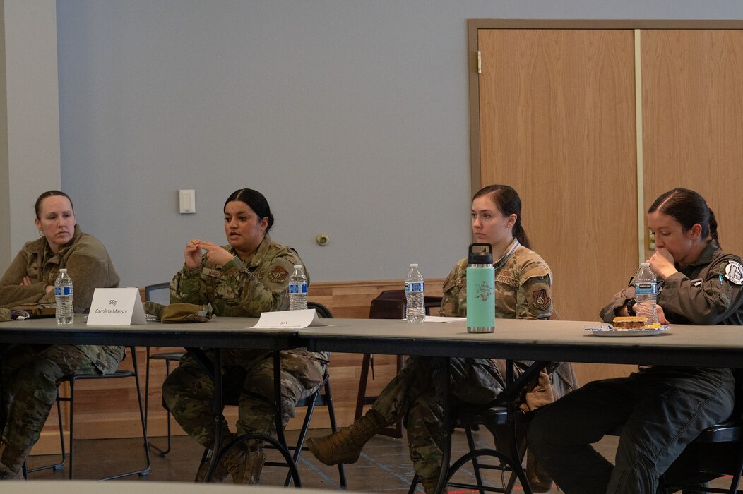 Women from the 354th Fighter Wing participate in a women’s panel lunch and learn event for Women’s History Month March 28, 2024 at Eielson Air Force Base, Alaska.