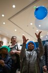 Students fly balloons attached to 3-D rocket boosters to demonstrate Newton's Third Law of Motion during the Sea-Air-Space Science, Technology, Engineering, and Math (STEM) expo at the Gaylord National Hotel and Conference Center, Sunday. The activity was hosted by the U.S. Navy's Strategic Systems Programs (SSP) to connect young learners' proficiencies in STEM activities to elements of the real-world missions of commands like SSP.  SSP is the Navy command that is responsible for the cradle-to-grave lifecycle of the submarine-launched ballistic missile system.
