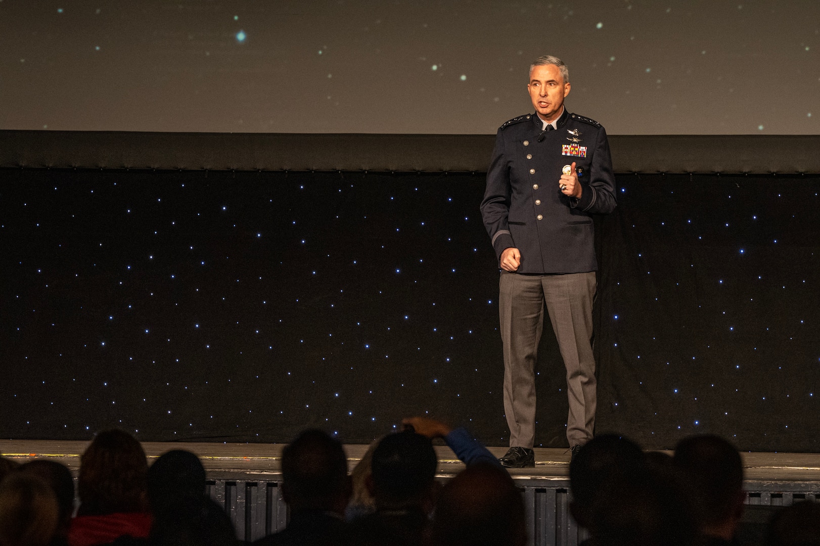 U.S. Space Force Gen. Stephen Whiting, U.S. Space Command commander, delivers keynote remarks to Space Symposium 39 attendees, April 9, 2024. Speaking to an audience representing all sectors of the space industry, Whiting emphasized the instrumental role of USSPACECOM’s partnerships in expanding a competitive advantage over the PRC and Russia, both now and in the decades to come.