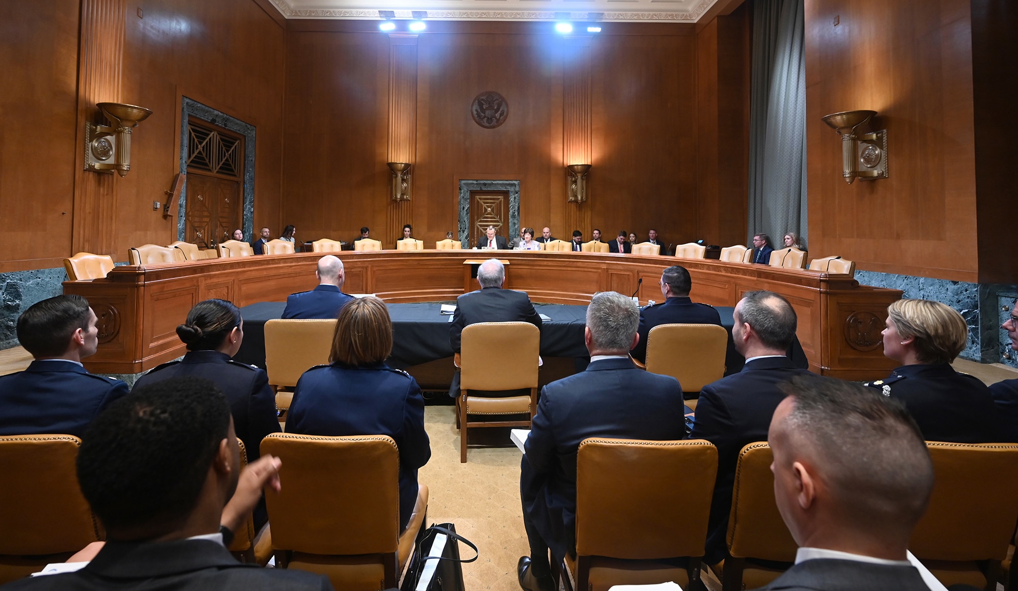 Air Force Chief of Staff Gen. David Allvin, Secretary of the Air Force Frank Kendall and Space Force Chief of Space Operations testify before the Senate Appropriations Committee on the Department of the Air Force’s fiscal year 2025 budget request at the Dirksen Building, Washington, D.C., April 9, 2024. (U.S. Air Force photo by Andy Morataya)