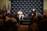 Adm. John C. Aquilino, commander, U.S. Indo-Pacific Command, speaks with Michael Fullilove, Executive Director at the Lowy Institute in Sydney on April 9, 2024. The engagement was part of a trip to Australia focused on increasing cooperation and military integration as part of the strong bilateral relationship. USINDOPACOM is committed to enhancing stability in the Indo-Pacific region by promoting security cooperation, encouraging peaceful development, responding to contingencies, deterring aggression and, when necessary, fighting to win. (U.S. Navy photo by Mass Communication Specialist 1st Class John D. Bellino)