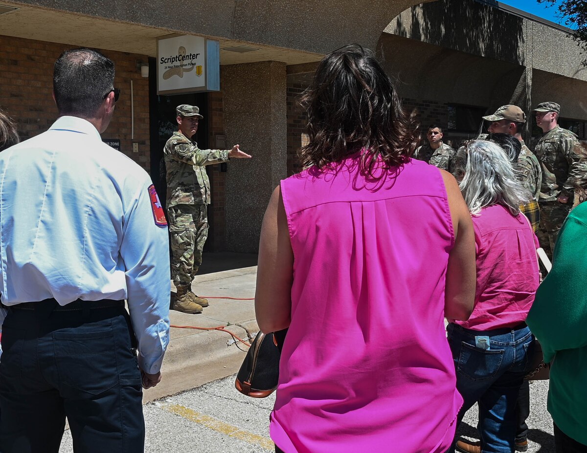 U.S. Air Force Col. Ian Rybczynski, 17th Medical Group commander, welcomes the 17th Training Wing honorary commanders at Goodfellow Air Force Base, Texas, April 5, 2024. The 17th MDG is accredited by The Joint Commission as an Ambulatory Health Care center and Primary Care Medical Home. (U.S. Air Force Photo by Senior Airman Zach Heimbuch)