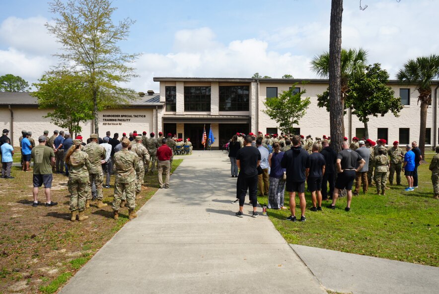 A dedication ceremony was held in honor of SrA Danny Sanchez, who was killed-in-action in Afghanistan on Sept. 16, 2010, at the Special Tactics Training Squadron. (U.S. Air Force Photo by Capt. Savannah Stephens)