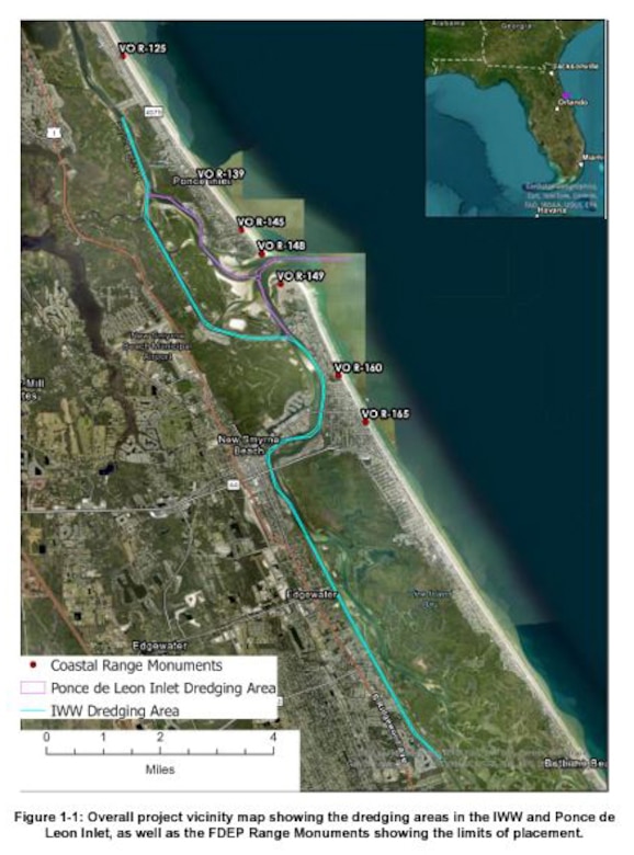 Dredging areas and R-Monument limits of shoreline placement