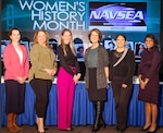 The Naval Undersea Warfare Center Division Newport Federal Women’s Program (FWP) held a panel discussion in honor of Women’s History Month on March 26, 2024, that was broadcast throughout the Naval Sea Systems Command enterprise. The panel included Susan Balcirak (from left), supervisory engineer and FWP lead, who organized the event; Norma Lopez, head, Combat Systems Trainers Branch of the Combat Systems Department; Alison Wicks, head, Acquisition Policy and Oversight Division, Contracts Department; Sally Sutherland-Pietrzak, NUWC Headquarters, director of the Naval Engineering Education Consortium for Naval Sea Systems Command; Jackeline “Jackie” Diapis, engineer, USW Weapons, Vehicles and Defensive Systems Department; and Poonam Aggarwal, supervisory engineer, Undersea Warfare Platforms and Payload Integration Department.