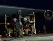 Airmen assigned to the 5th Aircraft Maintenance Squadron load weapons onto a B-52H Stratofortress during Exercise Prairie Vigilance/Bayou Vigilance 24-3 at Minot Air Force Base, North Dakota, April 7, 2024. Exercises like this help Air Force Global Strike Command maintain a credible strategic capability that enhances deterrence of threats to the United States and its allies and partners. (U.S. Air Force photo by Airman 1st Class Alyssa Bankston)