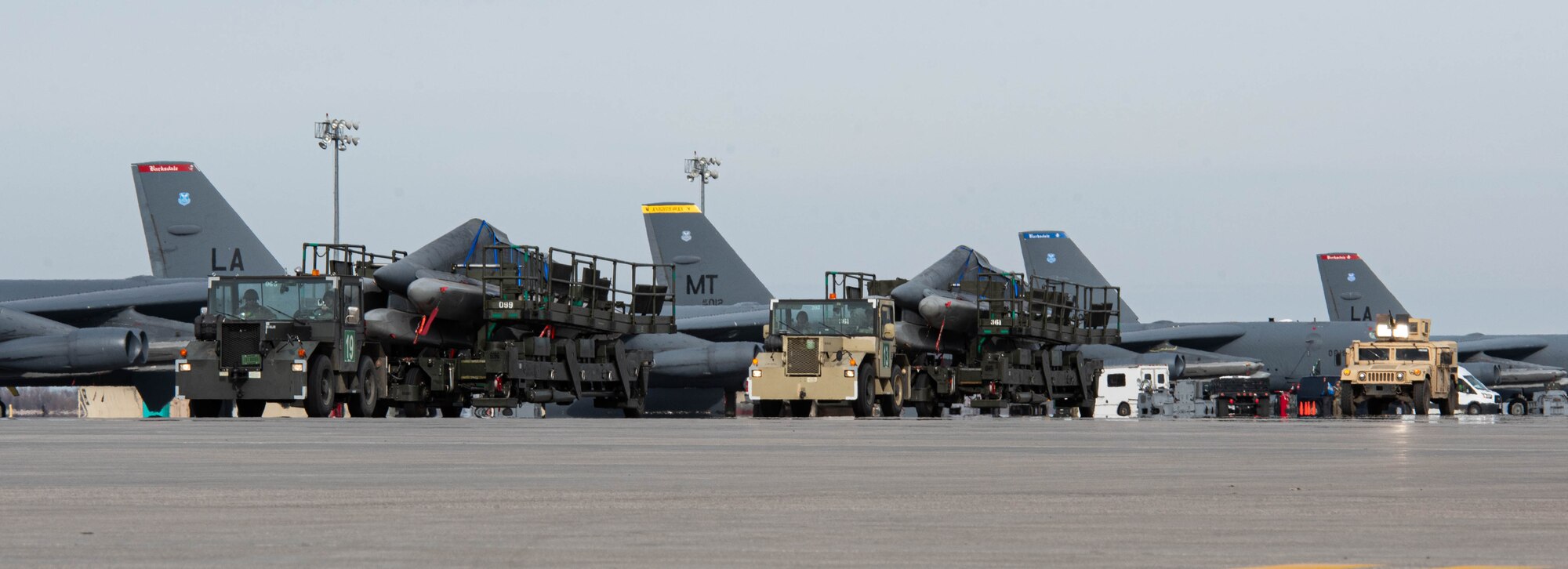 Airmen assigned to the 705th Munitions Squadron conduct convoy operations during Prairie Vigilance 24-3 at Minot Air Force Base, North Dakota, April 8, 2024. Minot Air Force Base is committed to its mission of executing nuclear operations and global strike anytime, anywhere, to deter and, if necessary, respond to strategic attack. (U.S. Air Force photo by Airman 1st Class Kyle Wilson)