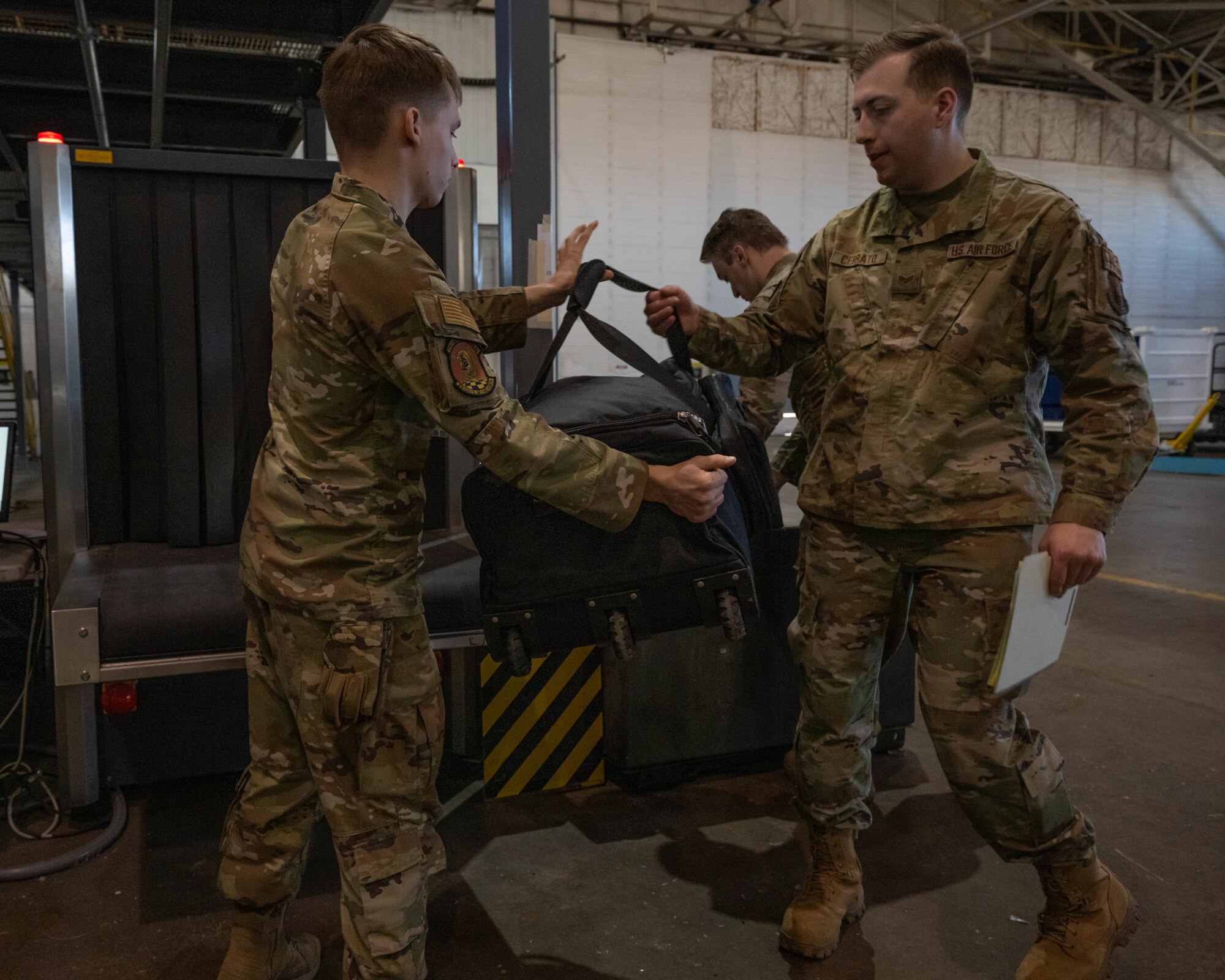 Airmen assigned to the 5th Logistics Readiness Squadron simulate pre-deployment procedures during Prairie Vigilance 24-3 at Minot Air Force Base, North Dakota, April 9, 2024. Exercises like Prairie Vigilance enable crews to maintain a high state of readiness and proficiency, while validating the always-ready, global strike capability. (U.S. Air Force photo by Airman 1st Class Kyle Wilson)