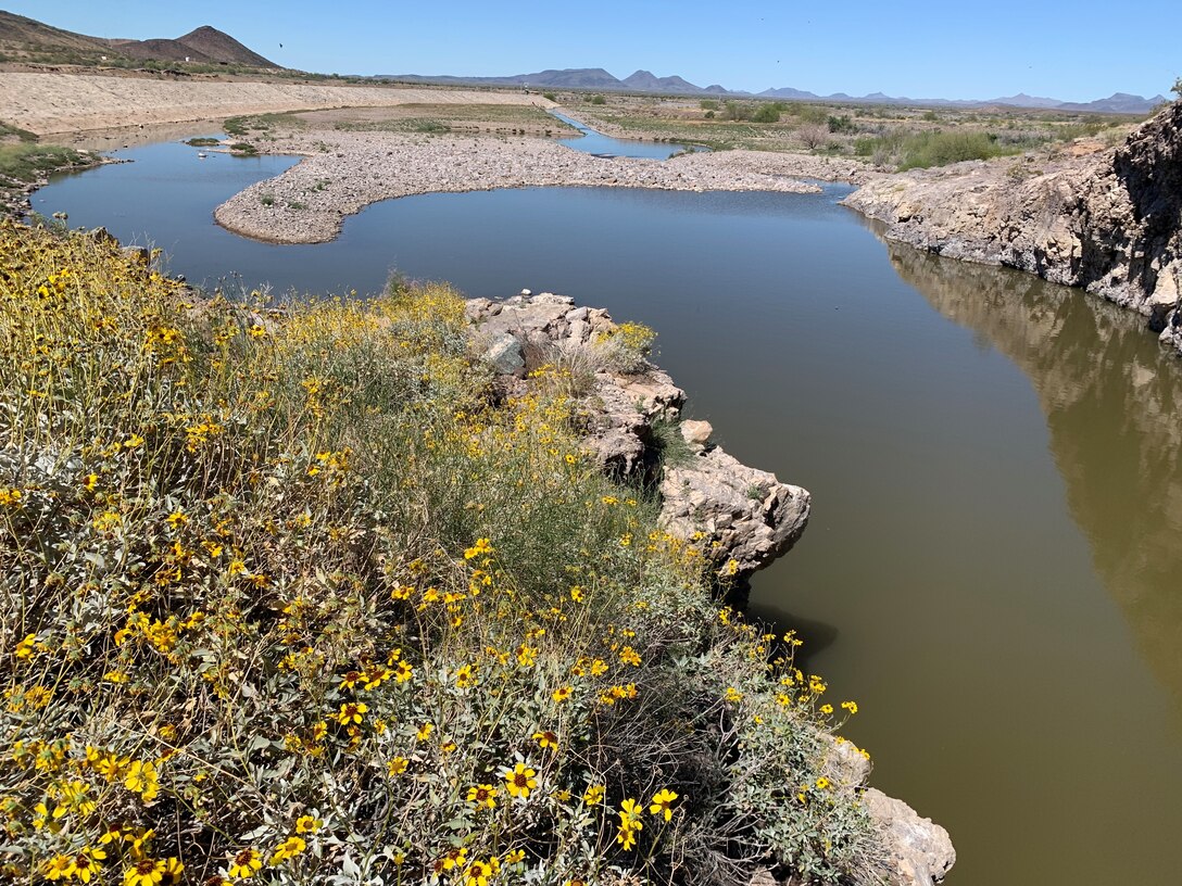 The Painted Rock Dam water release is pictured March 25 near Gila Bend, Arizona. The north-facing dam is a major flood control project in the Gila River Drainage Basin, constructed and operated by the U. S. Army Corps of Engineers Los Angeles District.
