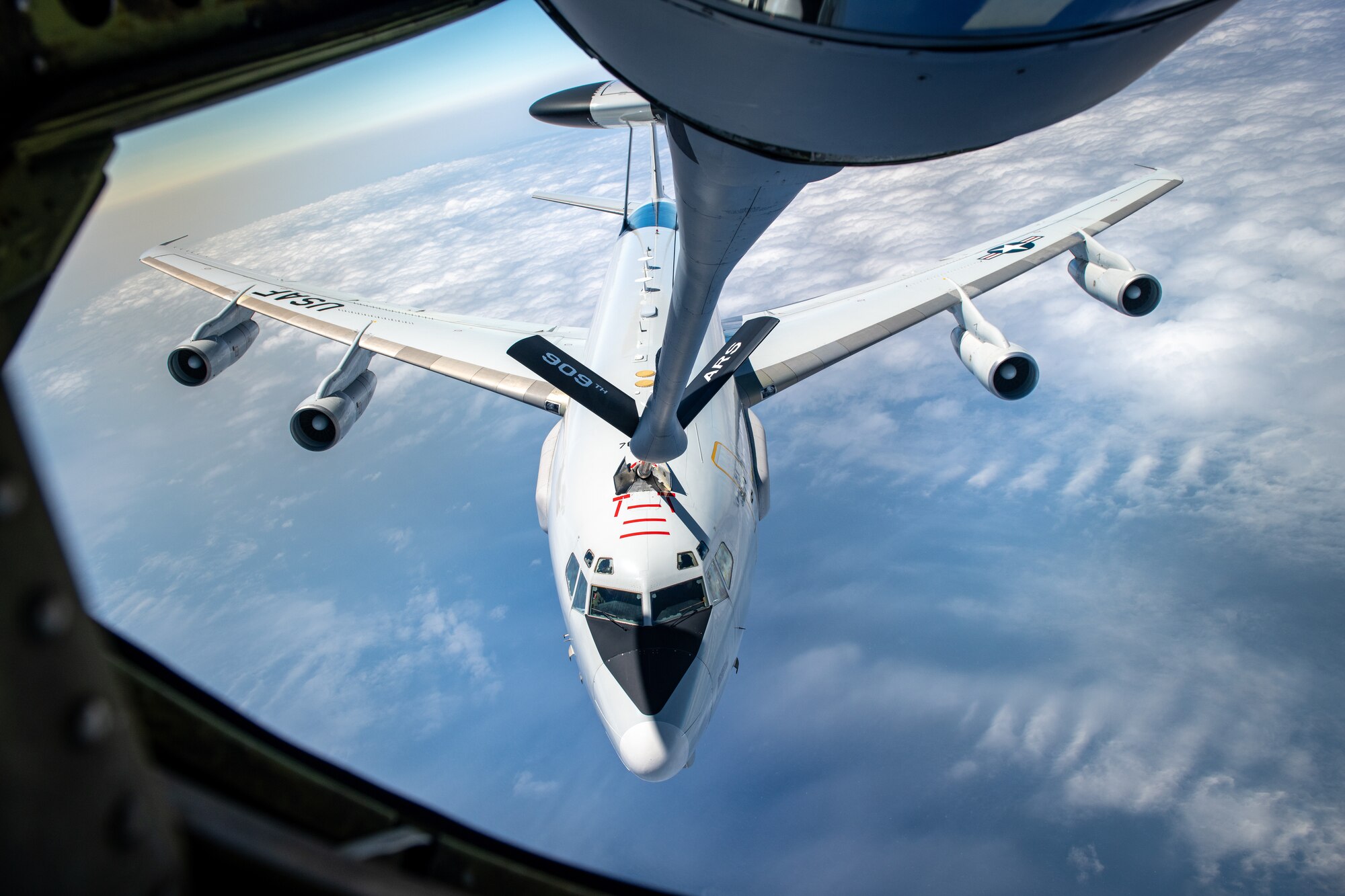 Aircraft being refueled in the sky