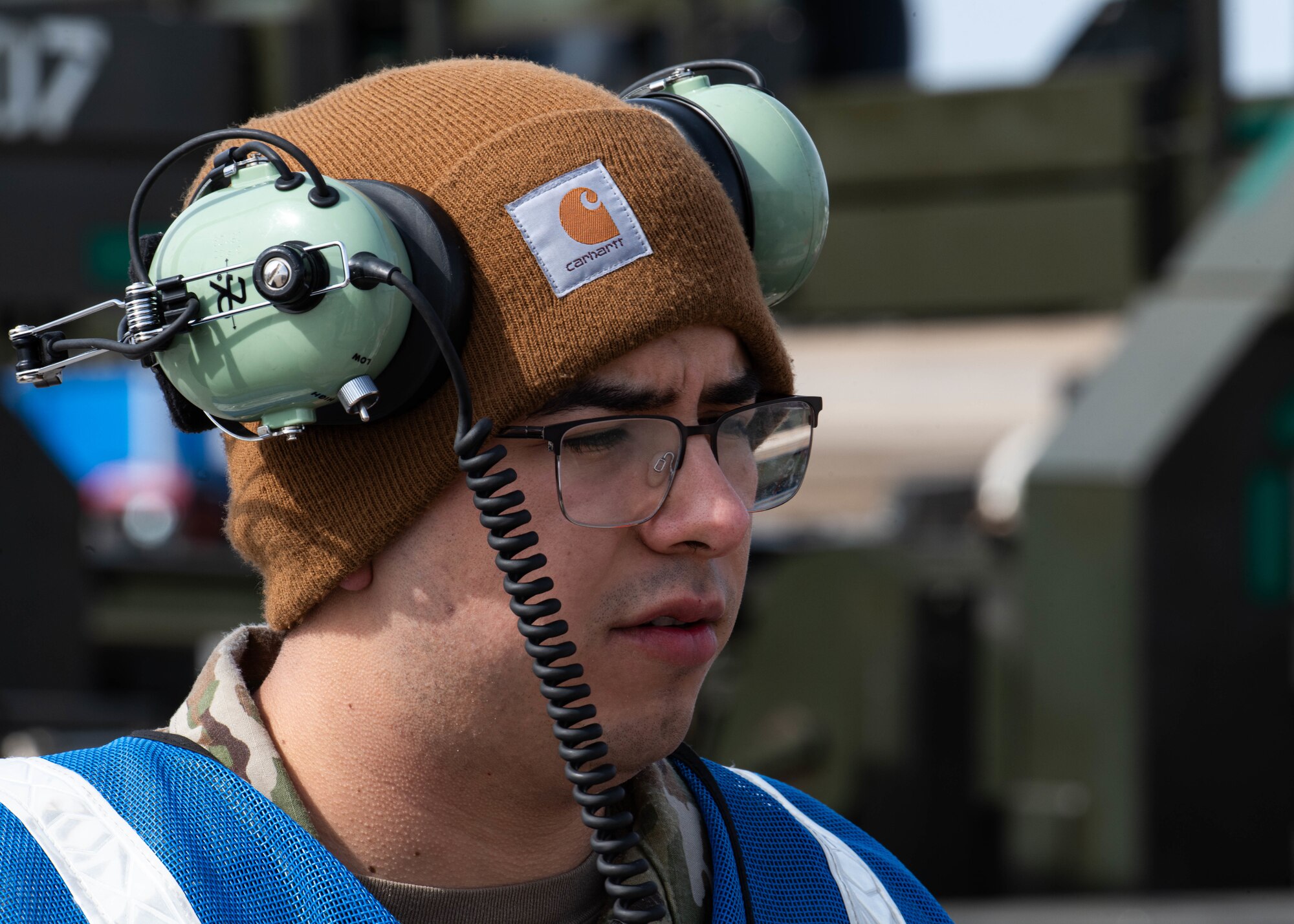 An Airman assigned to the 5th Maintenance Group observes maintenance operations during Prairie Vigilance 24-3 at Minot Air Force Base, North Dakota, April 7, 2024. Exercises like Prairie Vigilance continually develop Airmen and aircrew skill sets by improving operational capabilities and increasing mission readiness. (U.S. Air Force photo by Airman 1st Class Kyle Wilson)